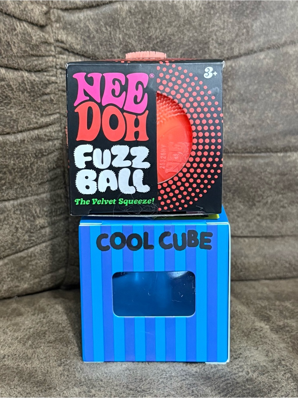 NEW Needoh Fuzz Ball The Velvet Squeeze ORANGE & J’adore Cool Cube BLUE Squishy
